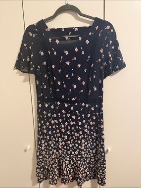 Xhilaration Navy Floral Midi Dress with Pink & White Blossoms